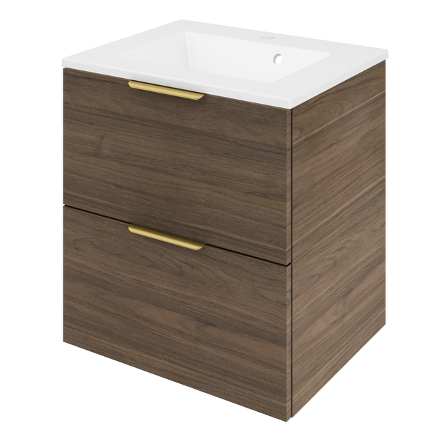 Meuble vasque 2t l.60 x H.64 x P.48cm effet noyer Neo line