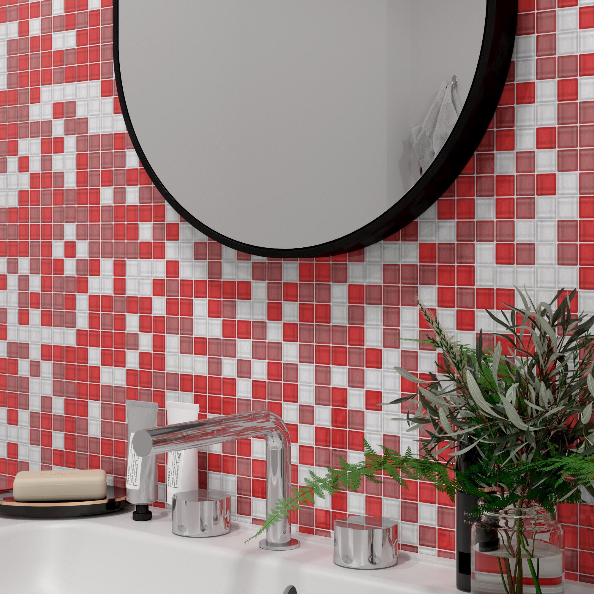 Mosaïque De Verre MOSANI – Tapis Bordure Orange/rouge Pour Mur, Cuisine Ou Salle De Bain