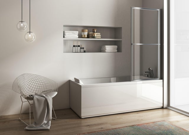 Pare-baignoire pivotant relevable transparent chromé, H.140 x l.71 cm Lift