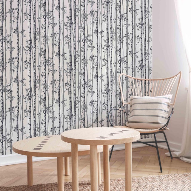 Papier peint intissé Bouleaux noir et blanc