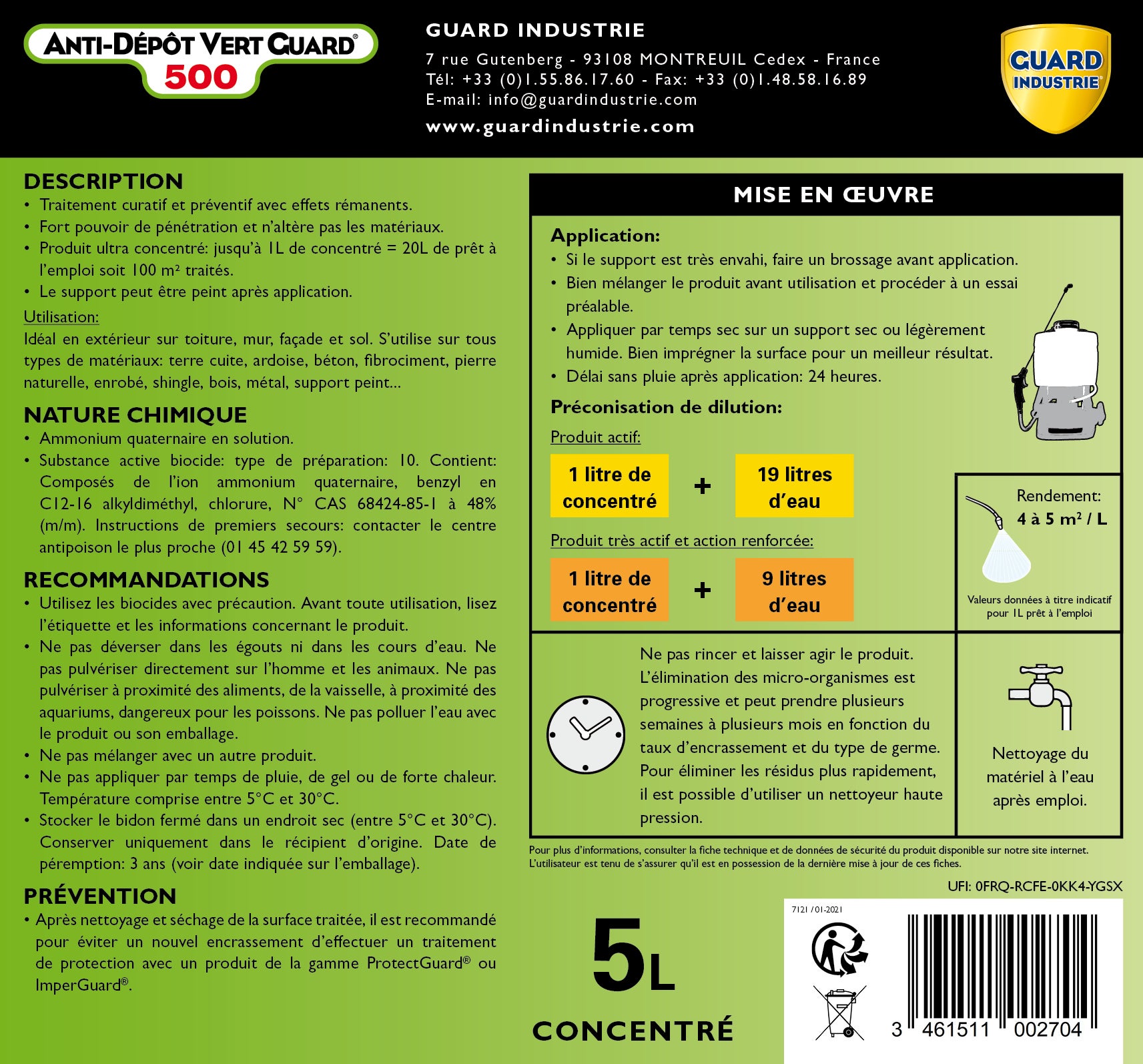 Traitement anti-dépots verts 500 GUARD INDUSTRIE, 5 L Ultra concentré - 3