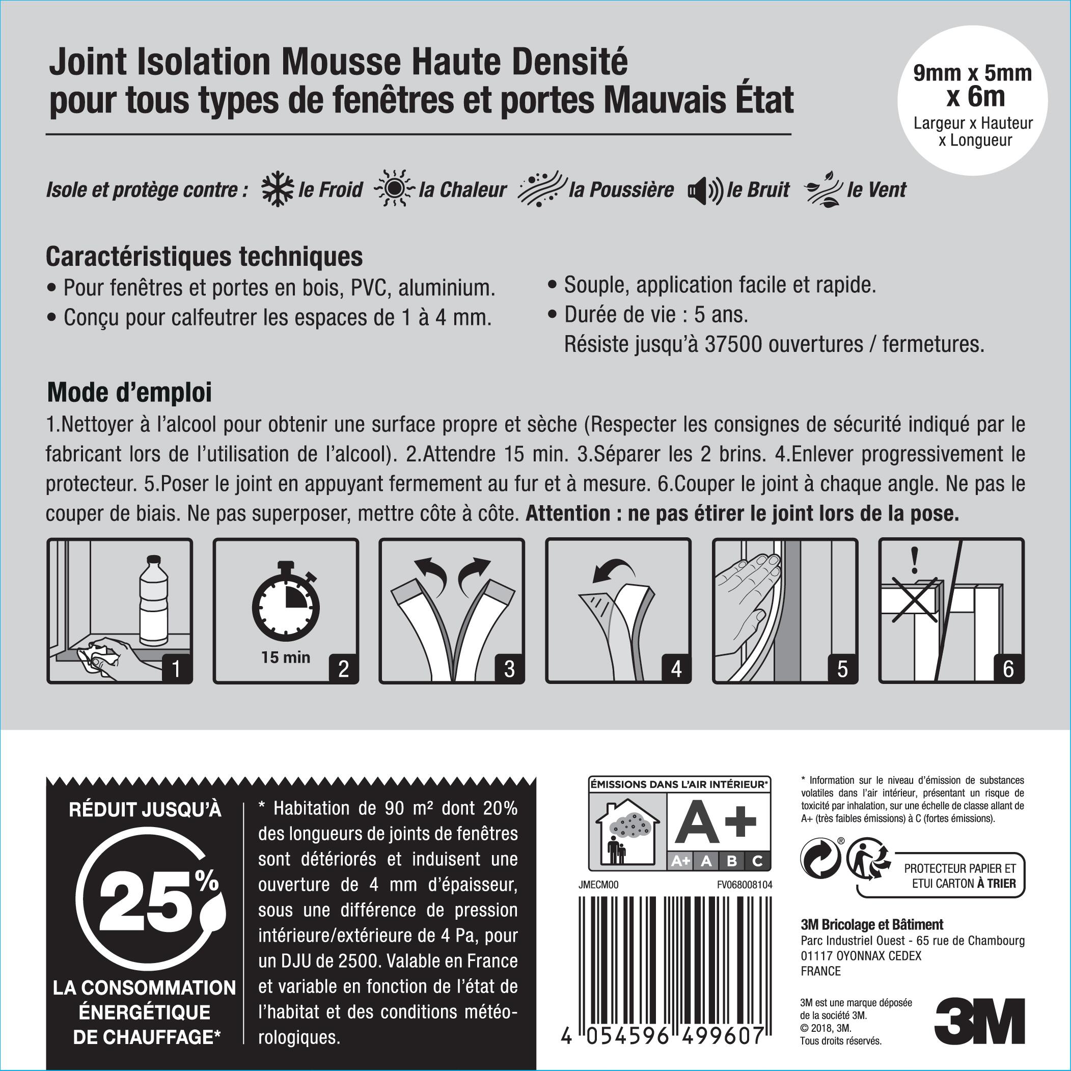 Joint d'étanchéité porte et fenêtre Mauvais etat 3M 1 à 4mm, L.6M marron - 4