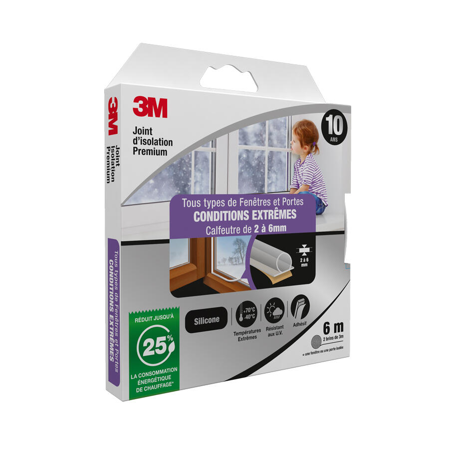 Joint de porte et fenêtre très mauvais état Premium 3M 2à6 mm, L.6 m transparent - 2