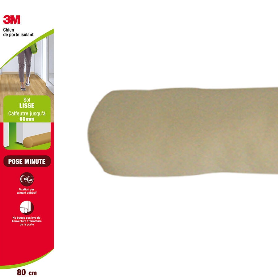 Bas de porte à coller textile (bourrelet) Sol lisse classique 3M, L.80 cm beige - 2