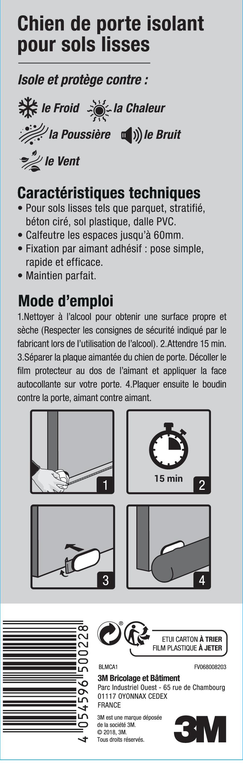 Bas de porte à coller textile (bourrelet) Sol lisse classique 3M, L.80 cm beige - 4