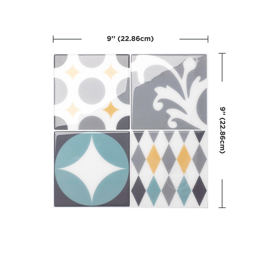 Lot de 4 adhésifs décoratifs, Vintage Cadiz, gris, 22.86X22.86 cm - 3