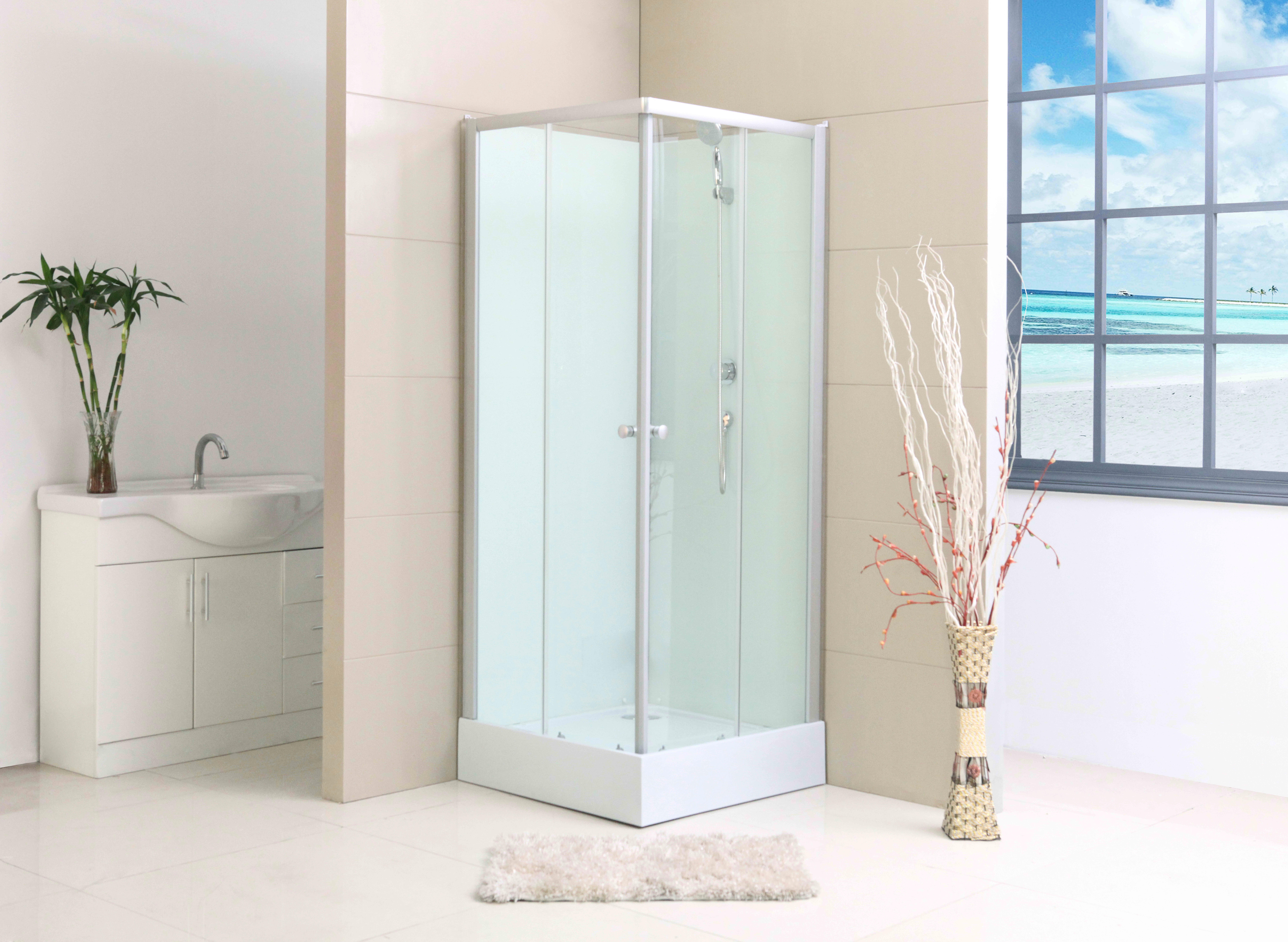 Cabine de douche carrée, L.80 x l.80 cm blanc, verre transparent, Nerea - 2