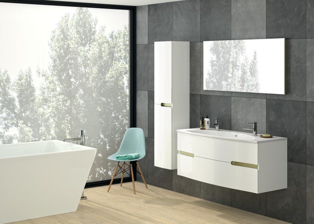 Meuble vasque 2t l.130.2 x H.53.6 x P.51.6cm blanc brillant Egerie