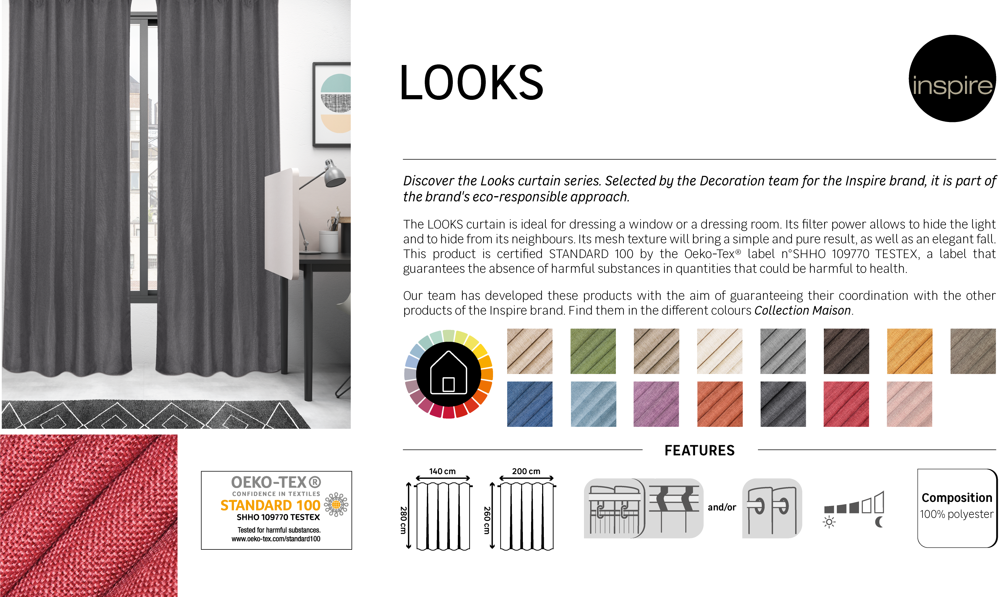 Cortinado ilhós Looks 140x280cm granito 3 Inspire - 8