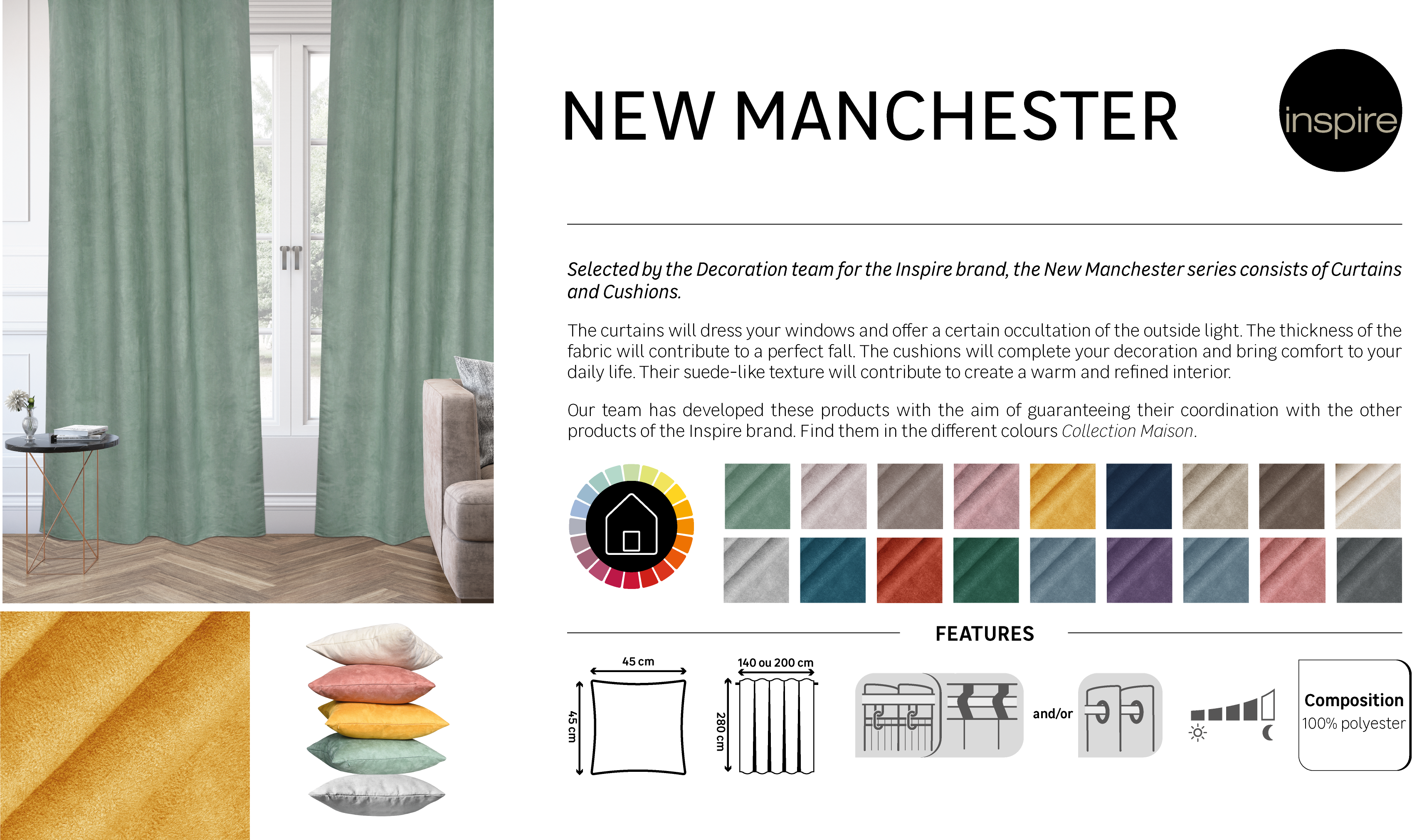 Zasłona Manchester szara 200 x 280 cm na taśmie Inspire - 13