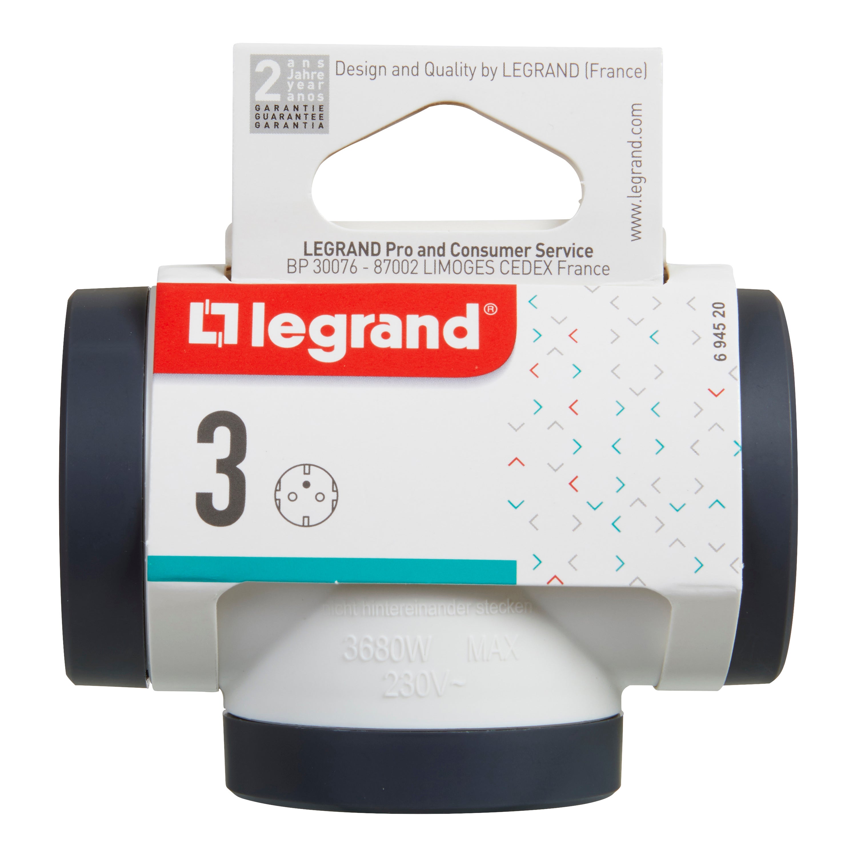 Ficha tripla reta 2P+T lateral BR/CZ Legrand - 3