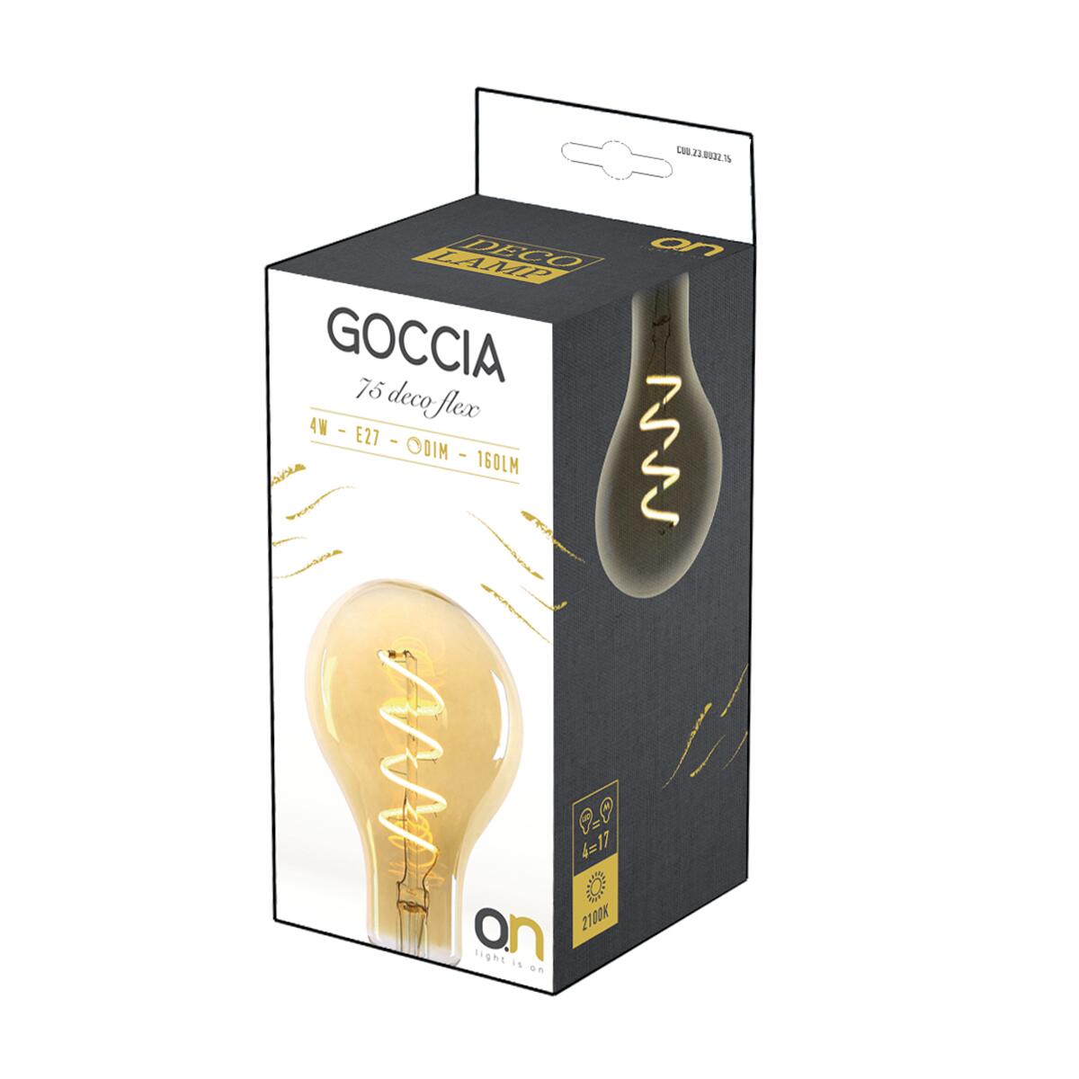 Lampadina LED, E27 goccia, ambrato, luce calda, 4W= 160 LM 360° dimmerabile, ON - 7