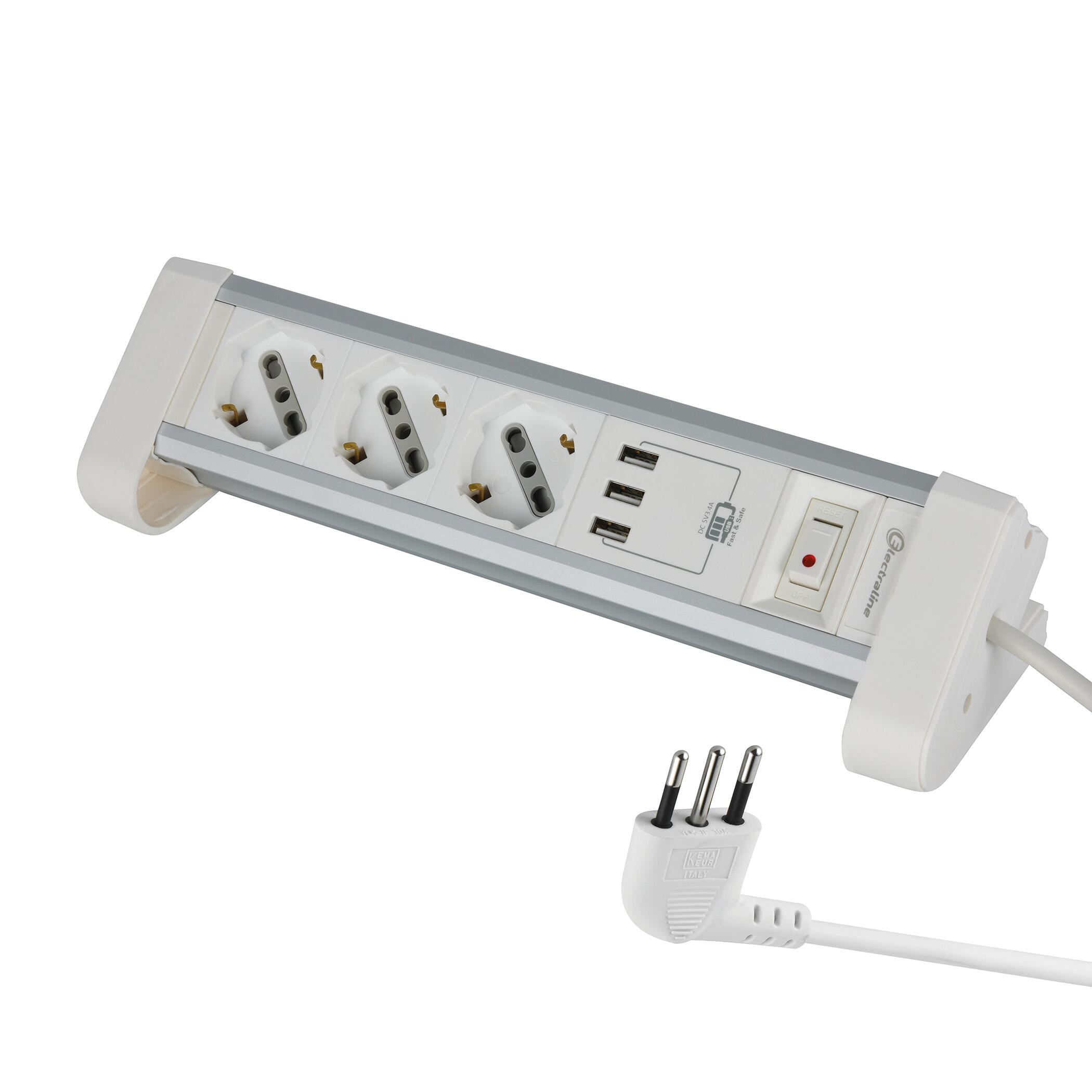 Multipresa 3 posti 10-16a-schuko con interruttore bianca e cavo 3m (22