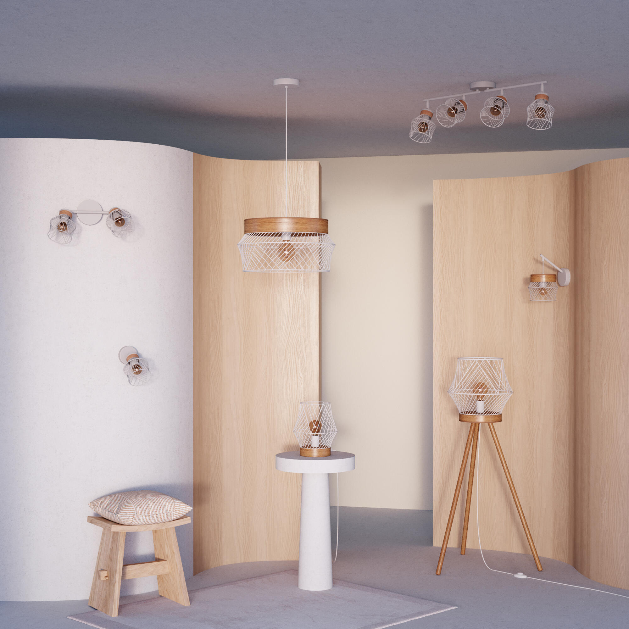 Lampa wisząca Kanel biała z drewnem E27 Inspire - 4