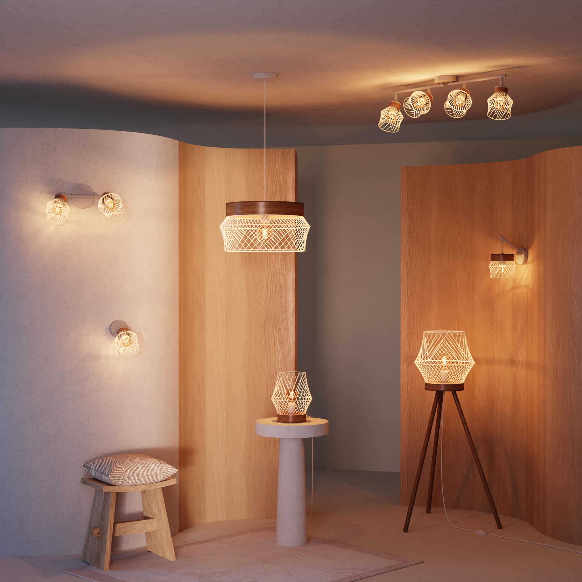 Lampa wisząca Kanel biała z drewnem E27 Inspire - 5