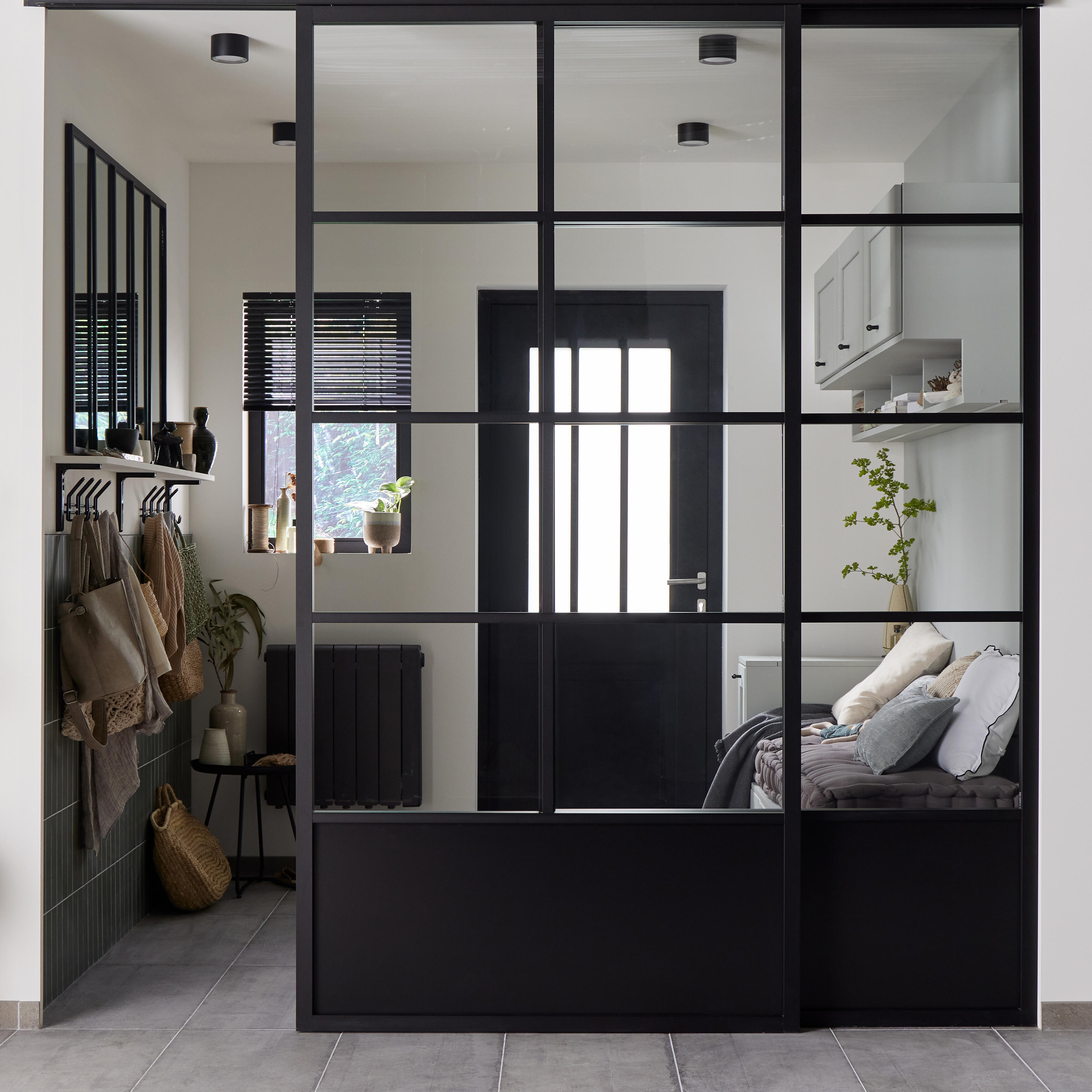 Porte coulissante atelier vitrée Monnet noir, H.260 x l.123 cm - 3
