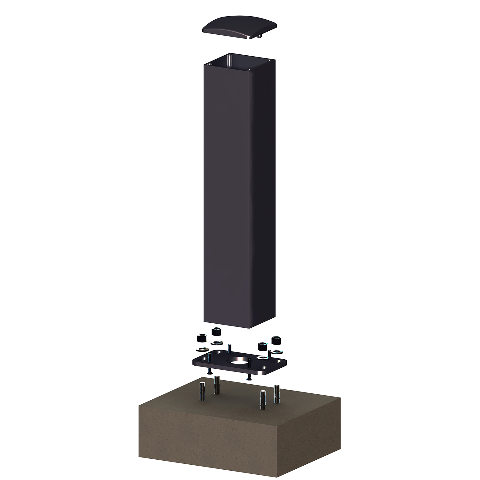 Poste de aluminio gris / plata de 10 x 10 x cm