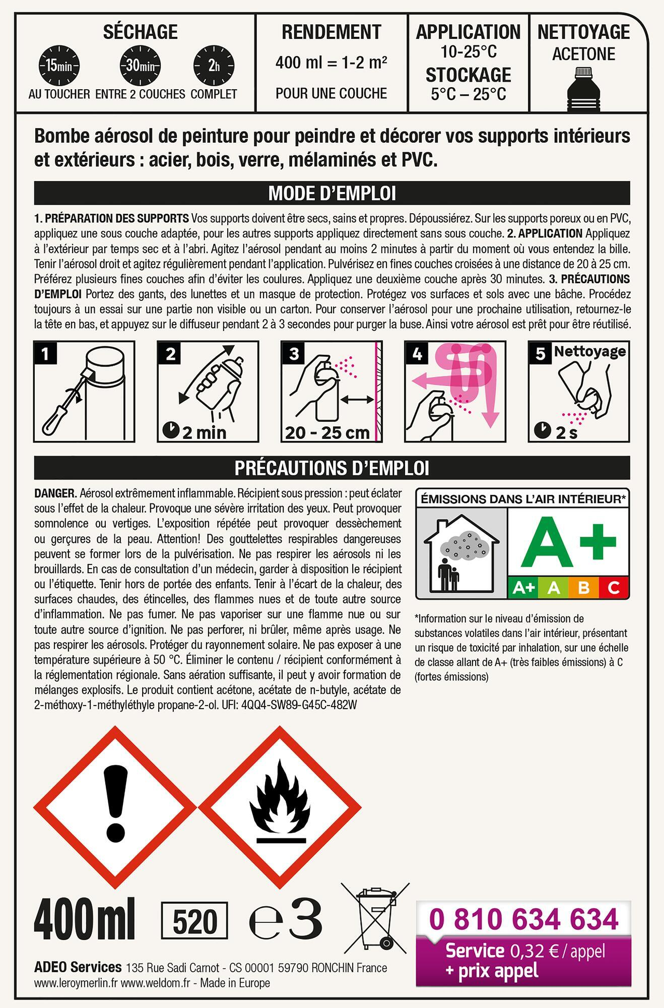 Bombe de peinture Fer antirouille LUXENS blanc brillant 400 ml - 4