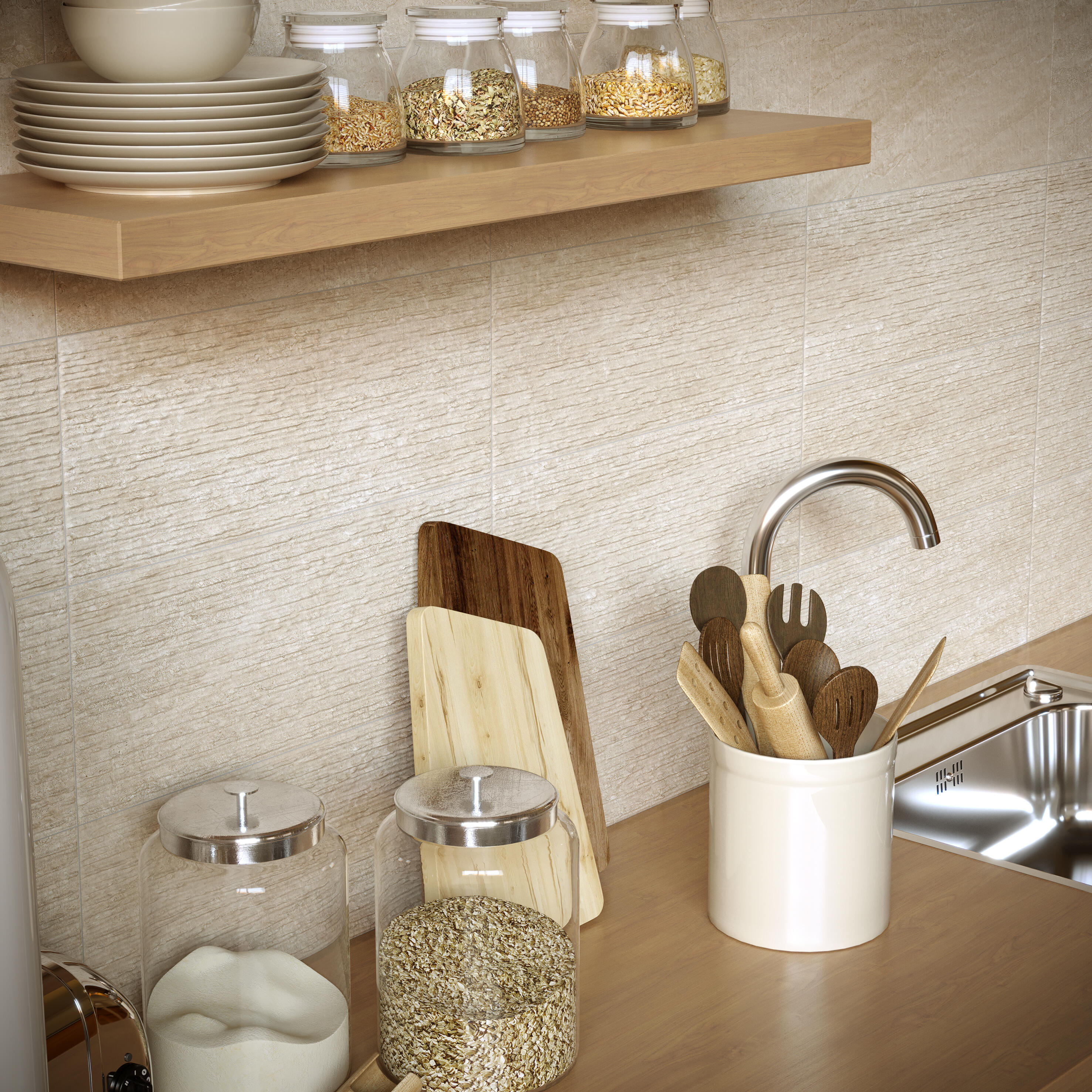 Carrelage mur intérieur effet pierre beige 3d Lithos l.20 x L.50 cm x Ep.7 mm - 2