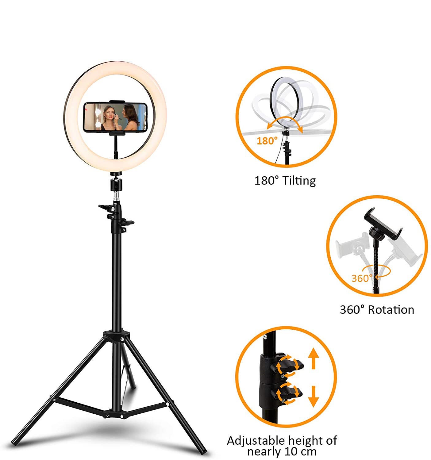 Lampe LED Ring light, trépied, xl , H.28 cm, - 5