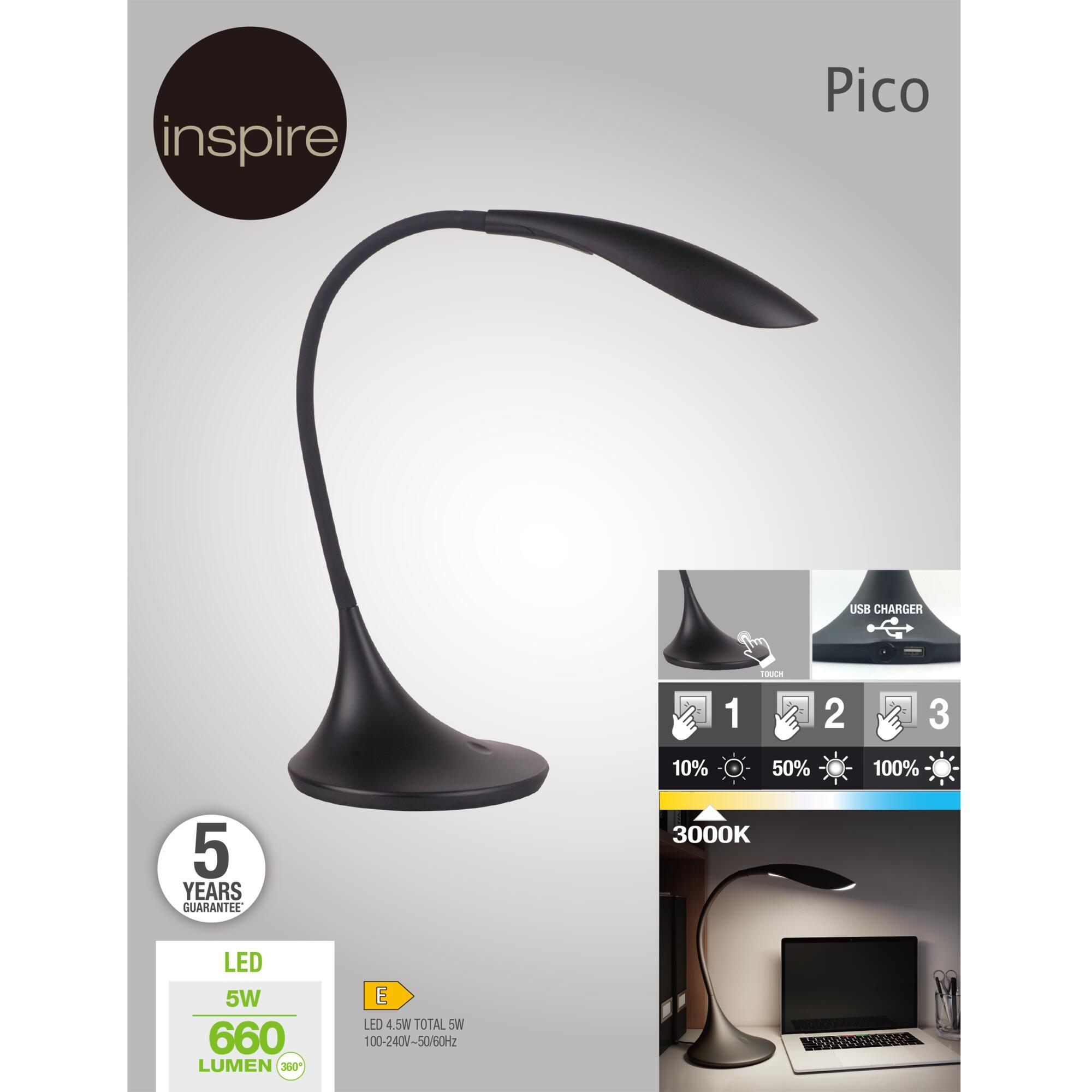 Lampe de bureau Pico tactile, noir, H.38 cm, INSPIRELED - 9