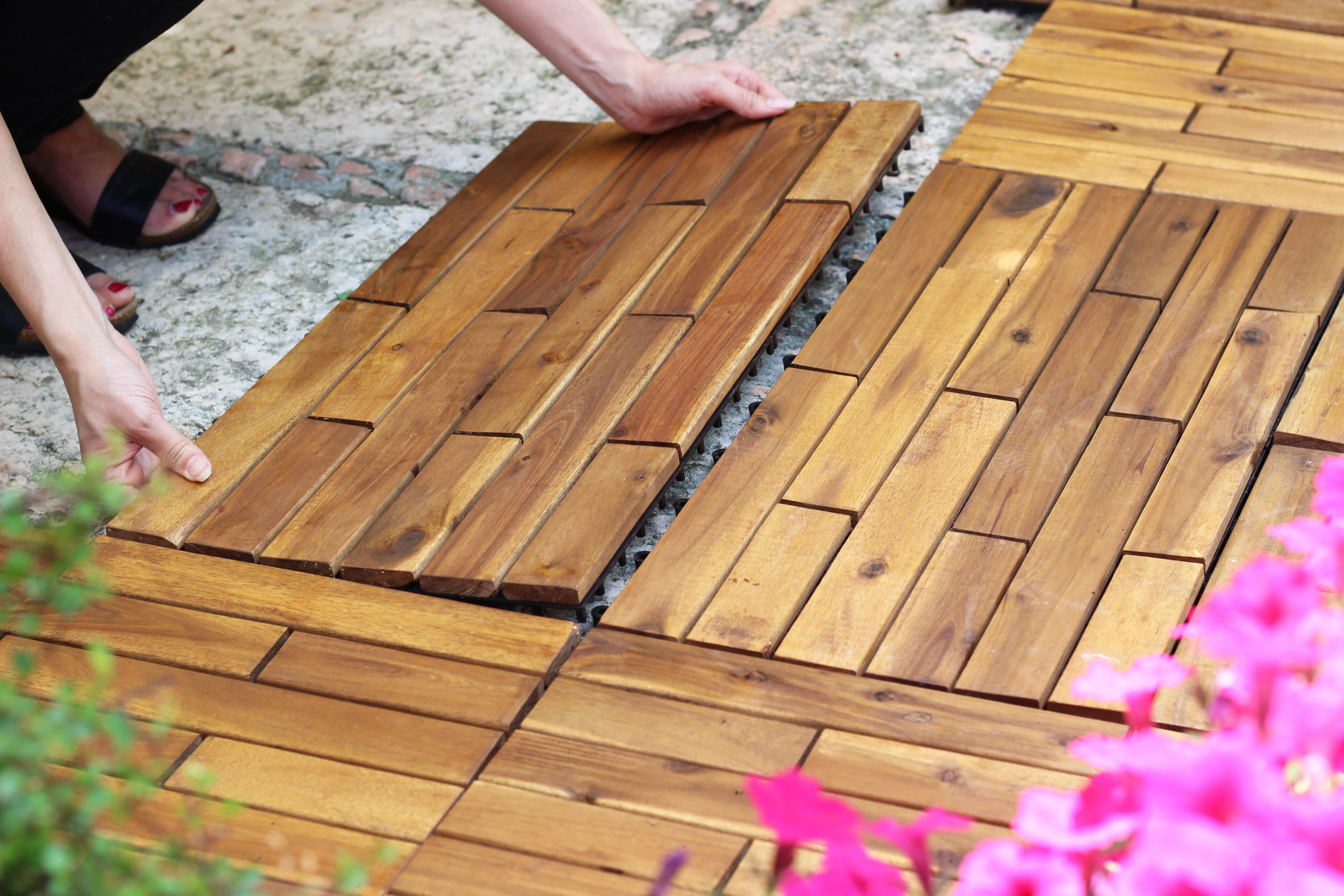 Baldosa encajable madera Acacia 30 x 60 cm y 25 mm amarillo ONEK - 9