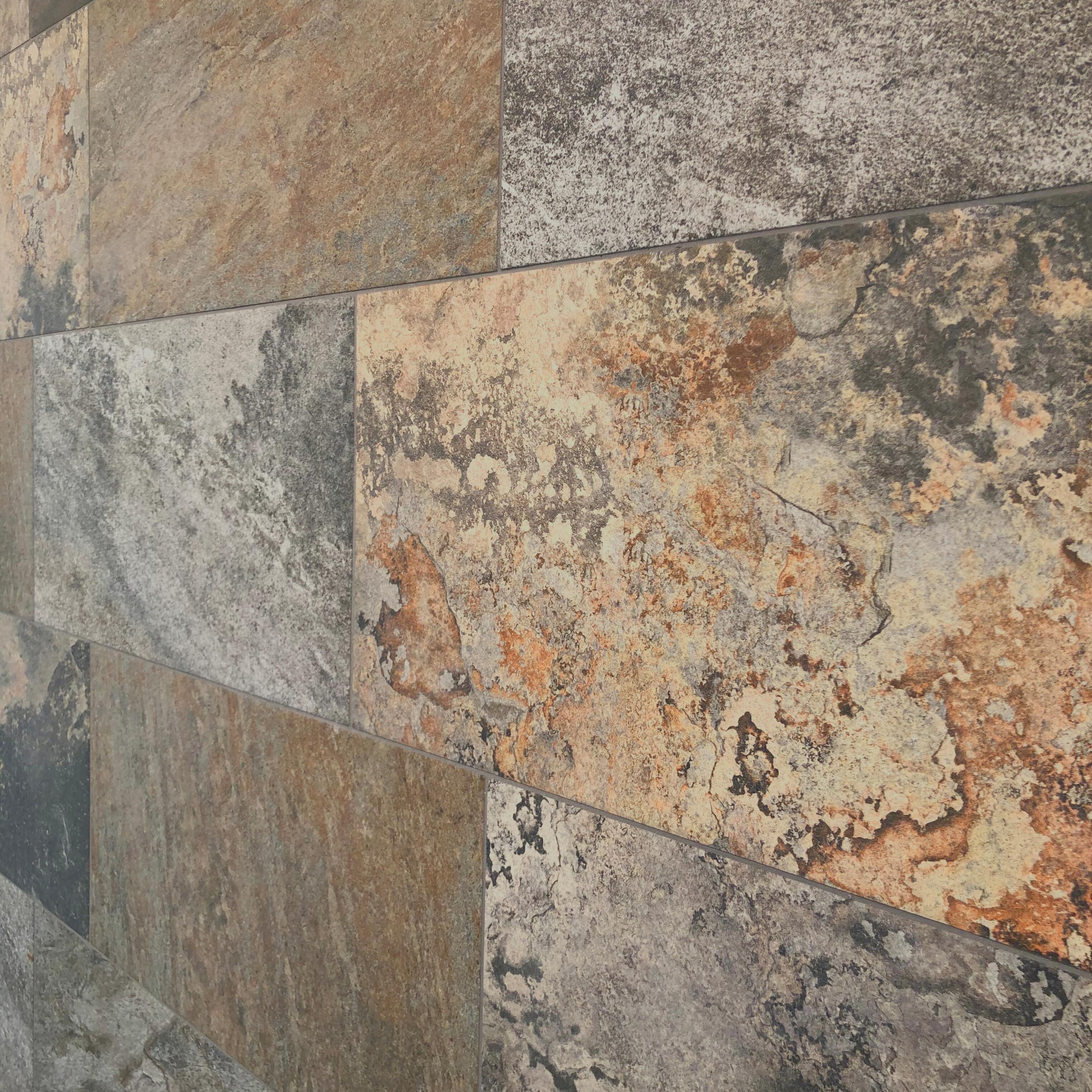 Piastrella da pavimento e rivestimento esterno in gres porcellanato 31 x 62 cm non rettificato multicolore marrone opaco Roccia R11 traffico medio forte (pei 3/5) Sp. 9 mm 1.35 mq - 9
