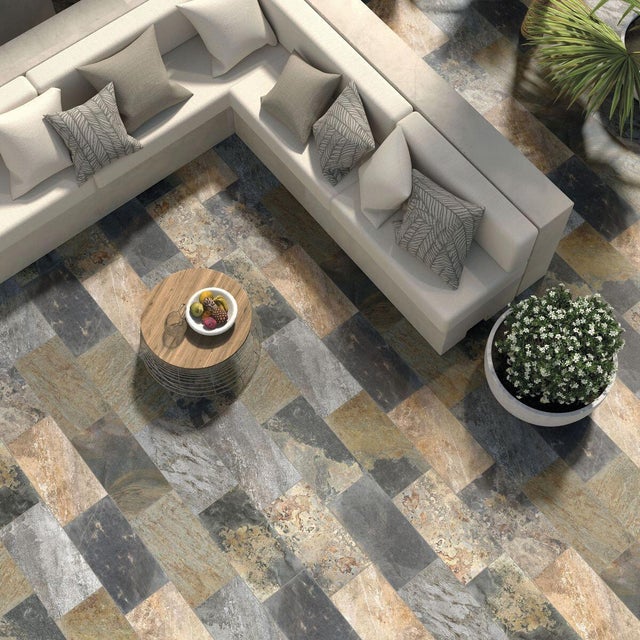 Piastrella da pavimento e rivestimento esterno in gres porcellanato 31 x 62 cm non rettificato multicolore marrone opaco Roccia R11 traffico medio forte (pei 3/5) Sp. 9 mm 1.35 mq