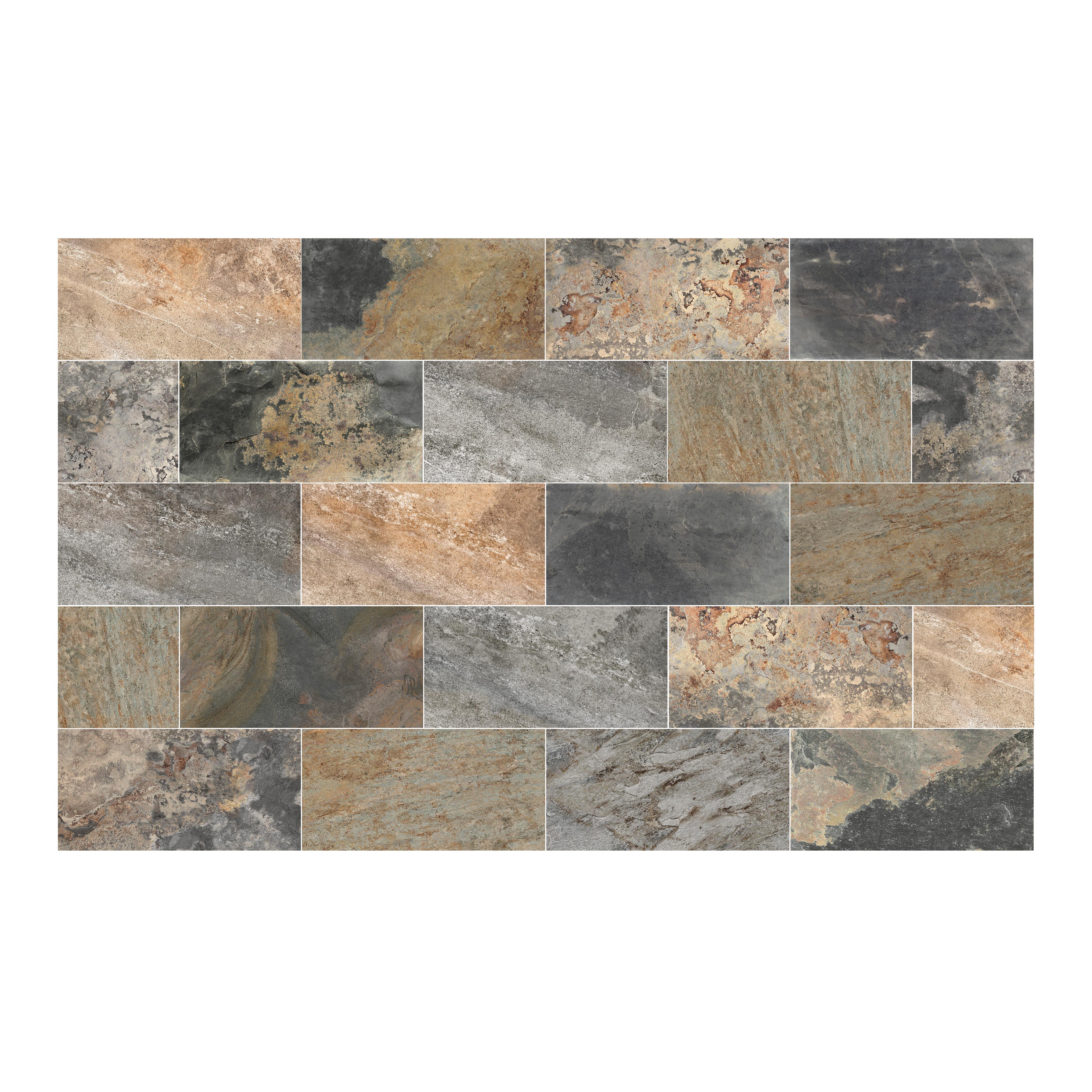 Piastrella da pavimento e rivestimento esterno in gres porcellanato 31 x 62 cm non rettificato multicolore marrone opaco Roccia R11 traffico medio forte (pei 3/5) Sp. 9 mm 1.35 mq - 7