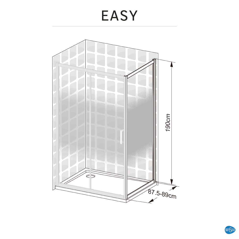 Paroi latérale verre sérigraphié, l.90 x H.190 cm,chromé, Easy - 8