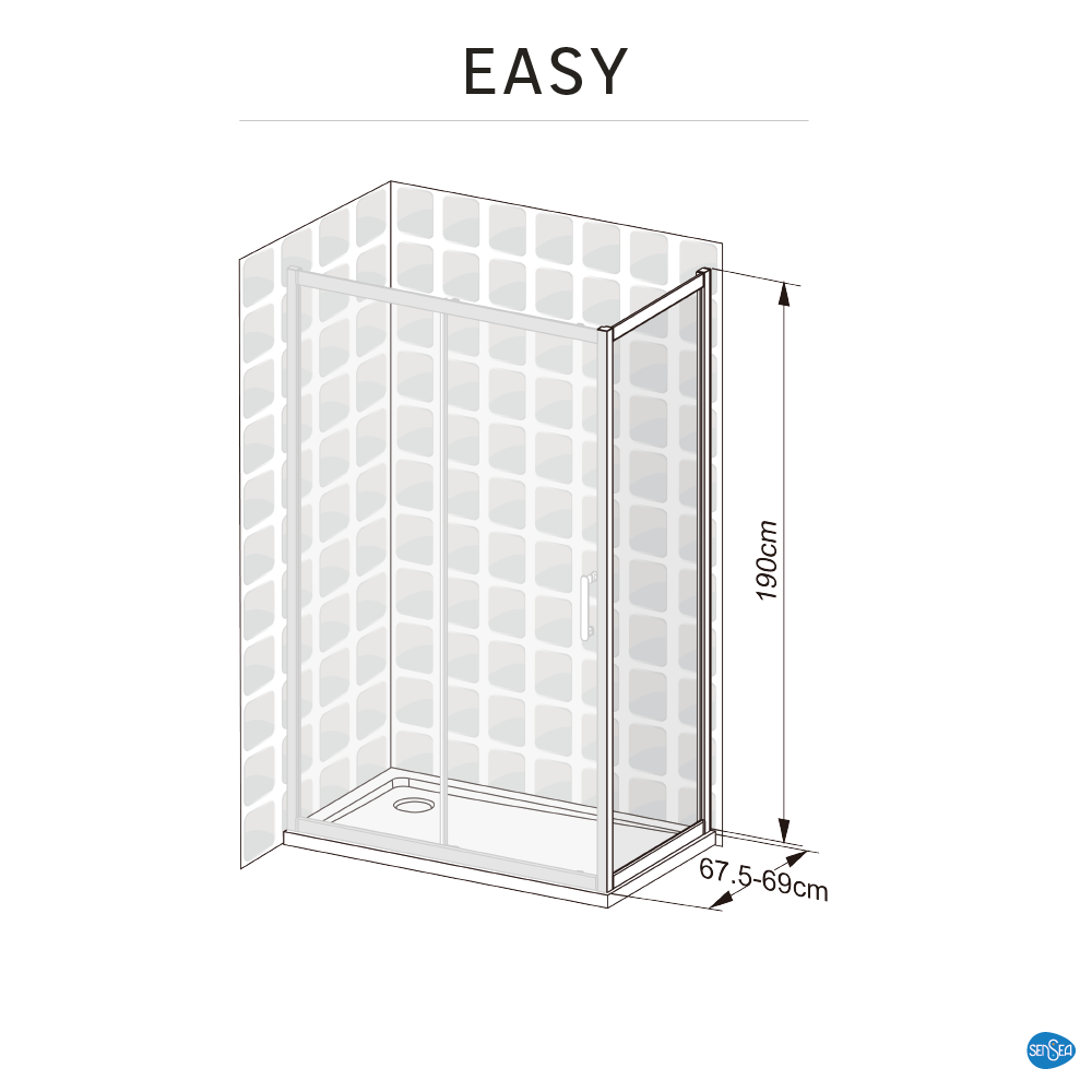 Pannello laterale per box doccia Easy L 70 x H 190cm, Sp. 6 mm vetro vetro senza finitura / trasparente profilo in alluminio nero laccato - 17
