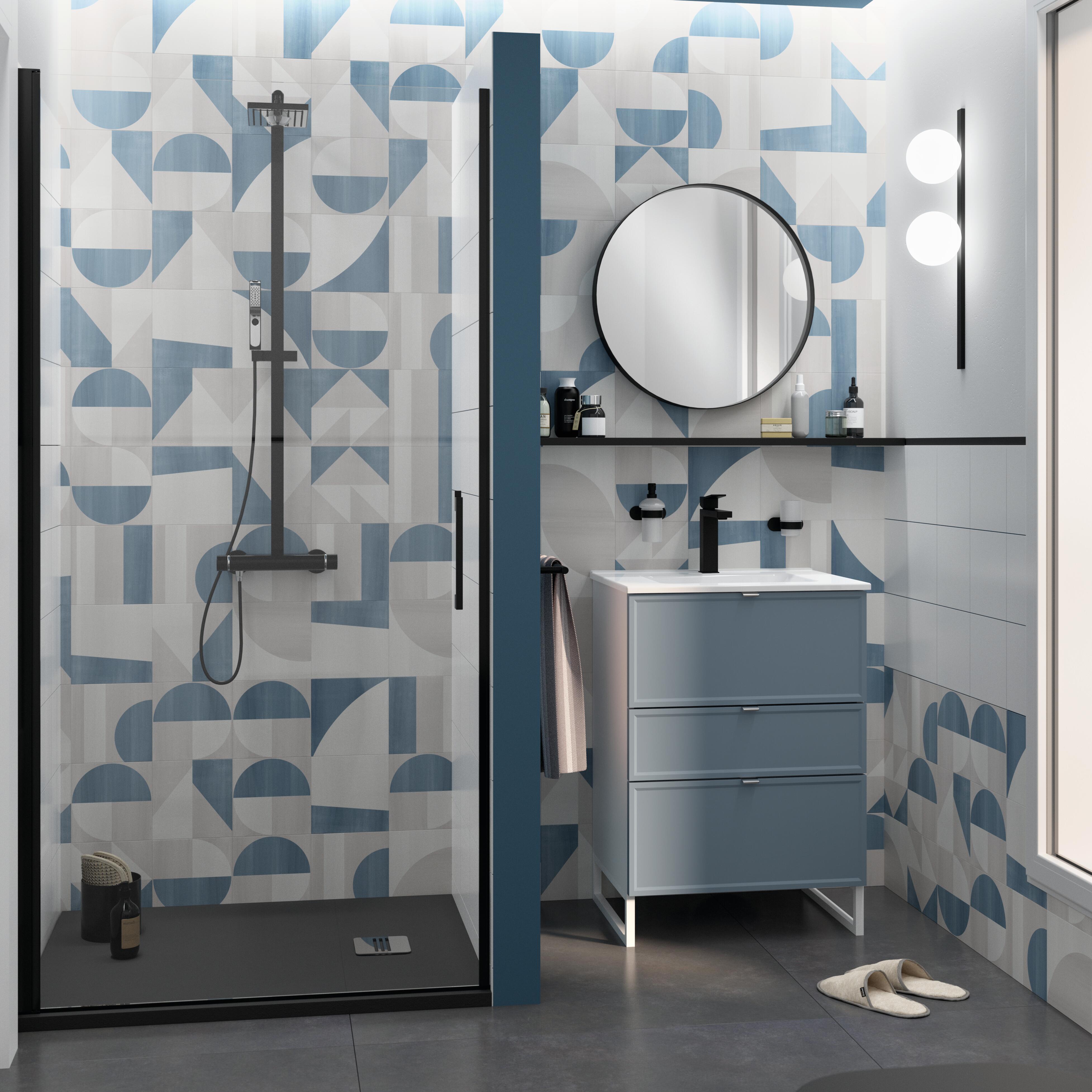 Mampara de ducha frontal abatible transparente remix perfil negro (87.5-90.5)x195 cm