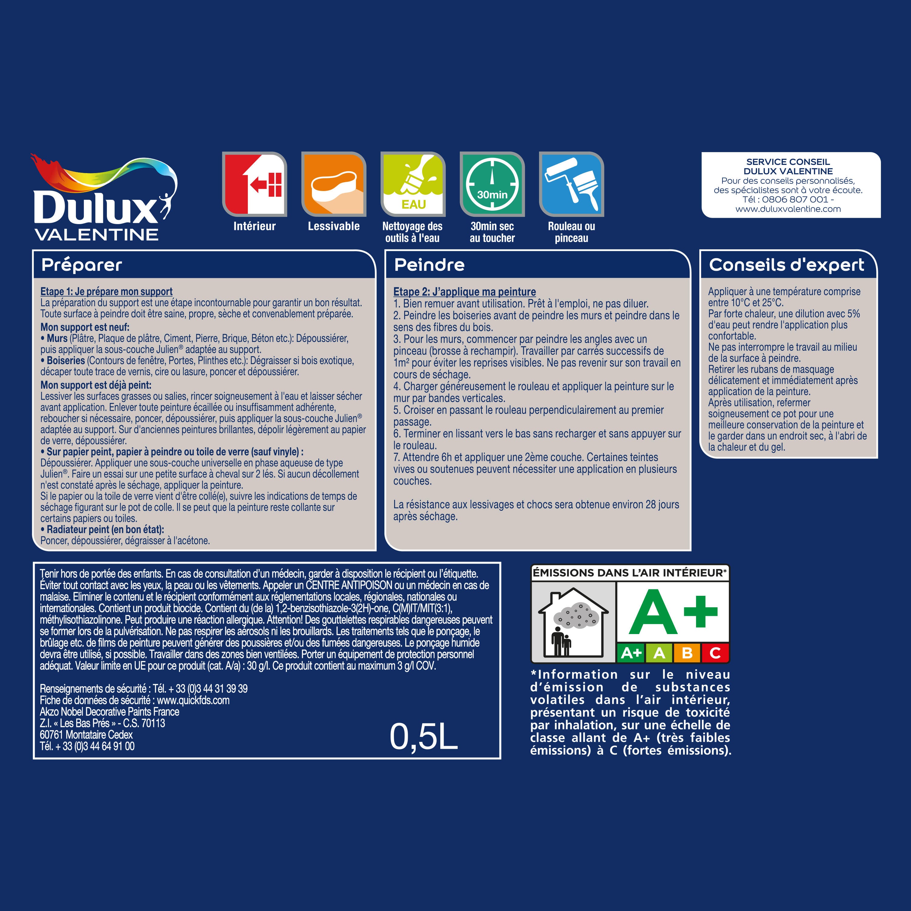 Peinture mur, boiserie pamplemousse satin DULUX VALENTINE Crème de couleur 0.5L - 6