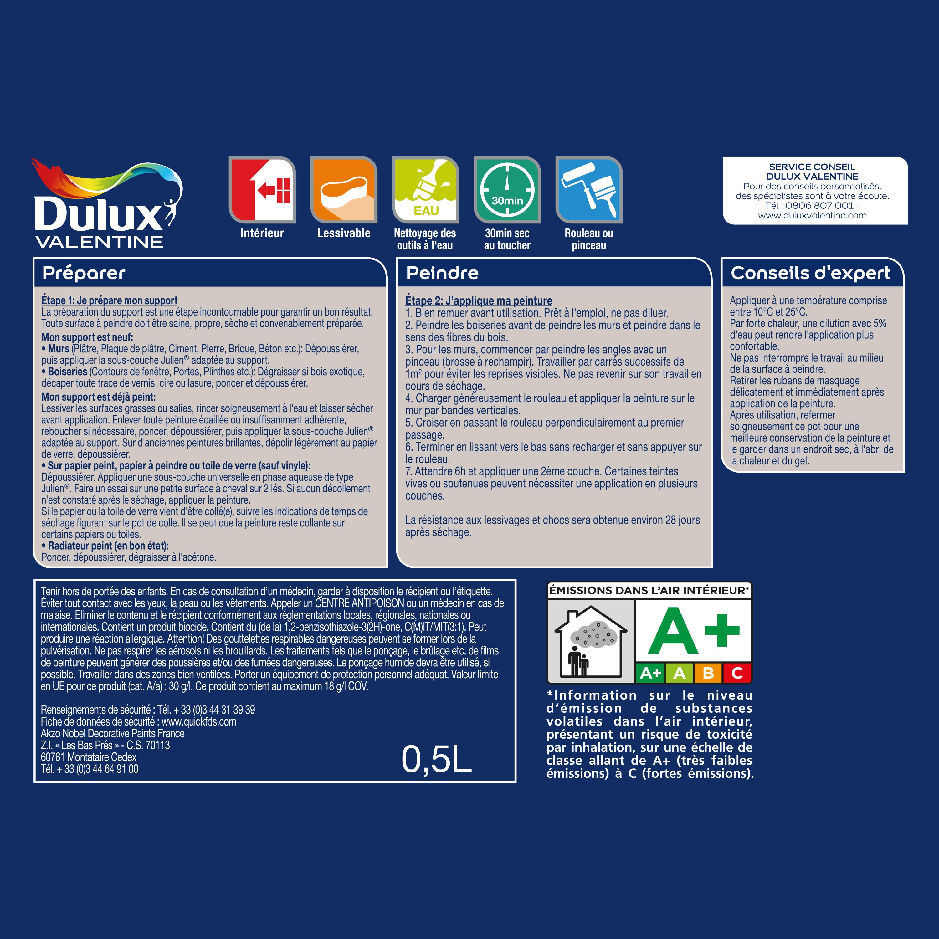 Peinture mur, boiserie gris alpaga mat DULUX VALENTINE Crème de couleur 0.5L - 7