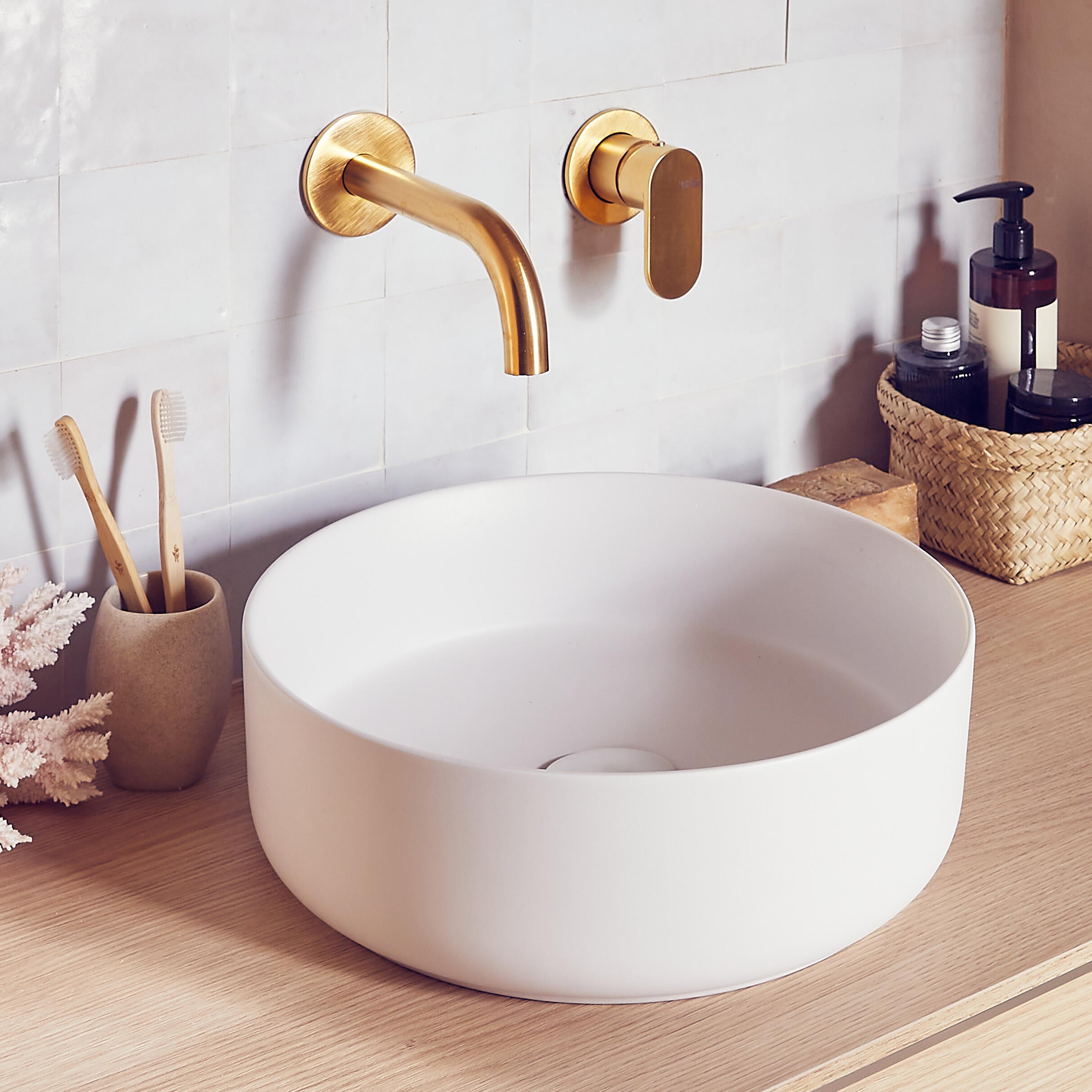 Lavabo da appoggio SENSEA tondo in ceramica bianco opaco piletta non inclusa - 4