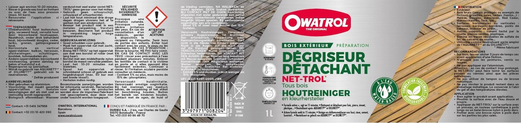 Dégriseur OWATROL Pour bois net trol 5 l, incolore - 5
