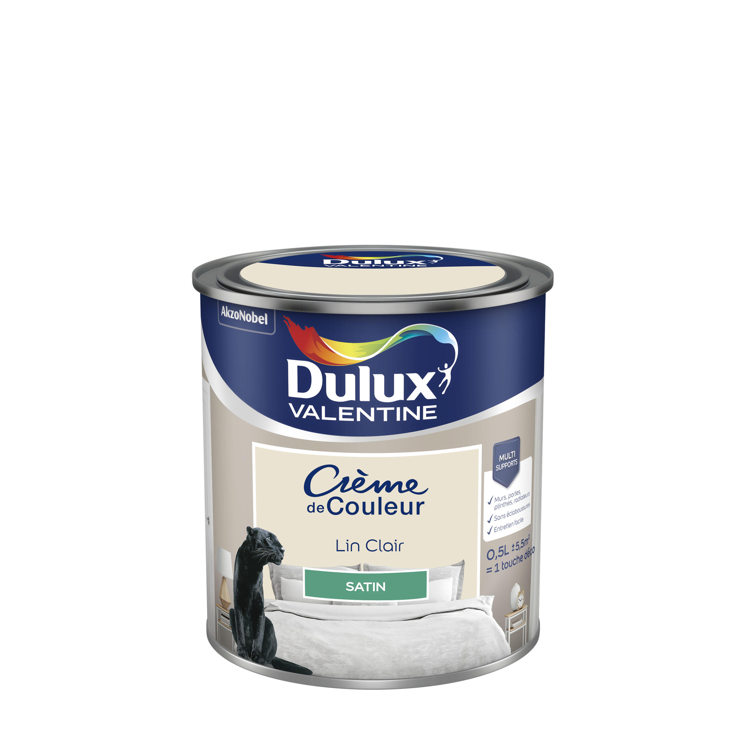 Peinture mur, boiserie lin clair satin DULUX VALENTINE Crème de couleur 0.5L - 8