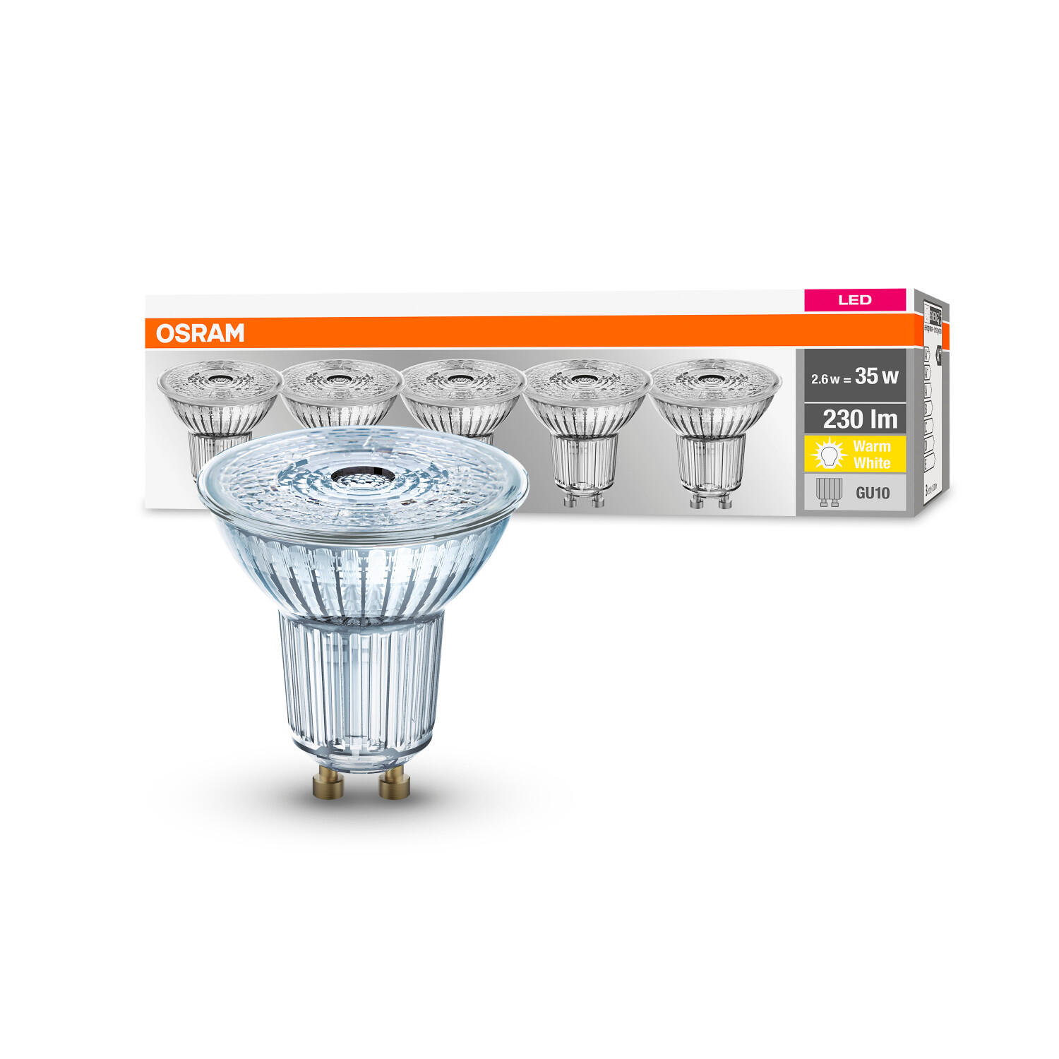 Lot de 5 ampoules led spot GU10 230 Lm = 35 W blanc chaud, OSRAM - 2