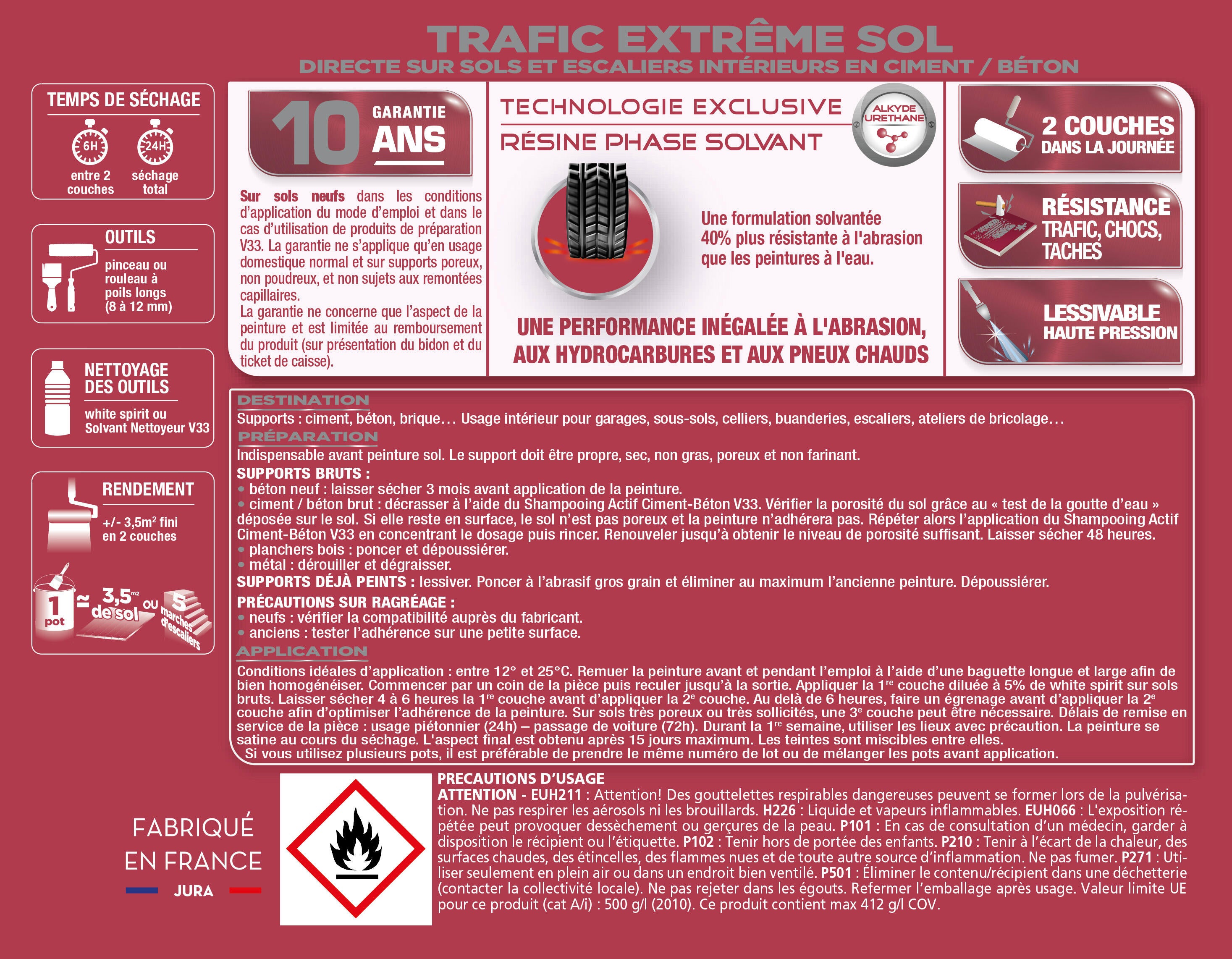 Peinture sol Trafic extrême V33, RAL 9016, blanc satiné, 0.5 l - 4