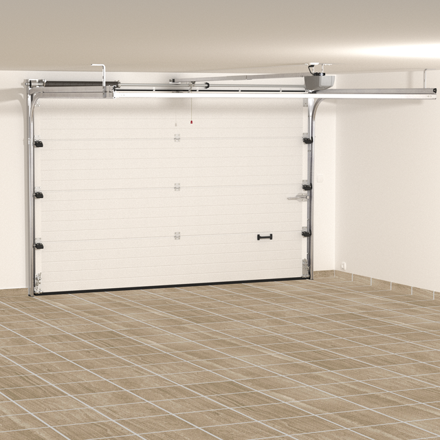 Porte de garage sectionnelle LINE prémontée avec hublots - moteur SOMFY - H.200 x l.240 cm blanc | Leroy Merlin