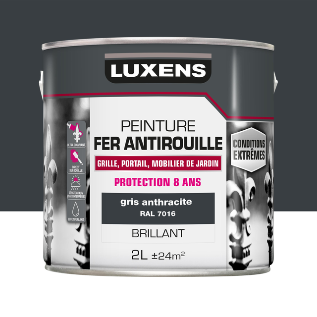 Peinture extérieure fer Conditions extrêmes LUXENS gris anthracite brillant 2l
