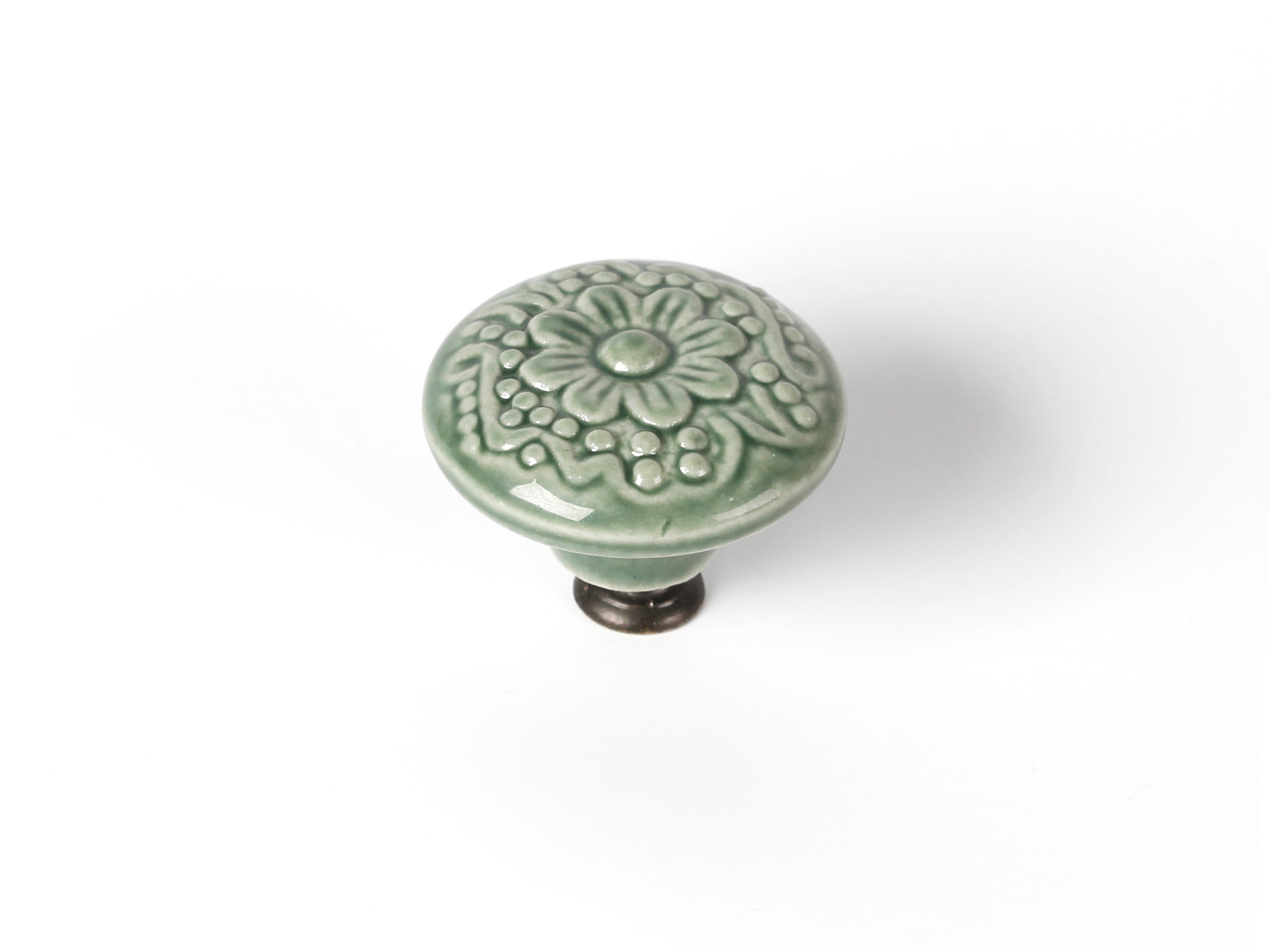4 boutons de meuble ronds, porcelaine vert, Diam.44 mm - 2