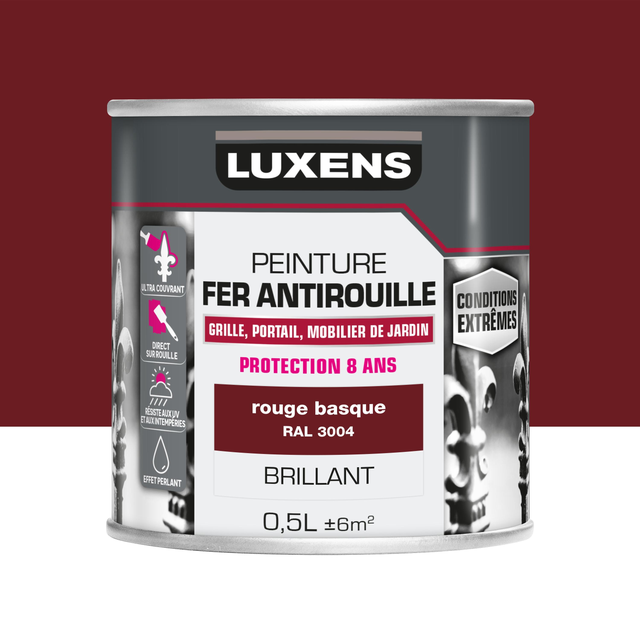 Peinture extérieure fer Conditions extrêmes LUXENS rouge basque brillant 0.5l