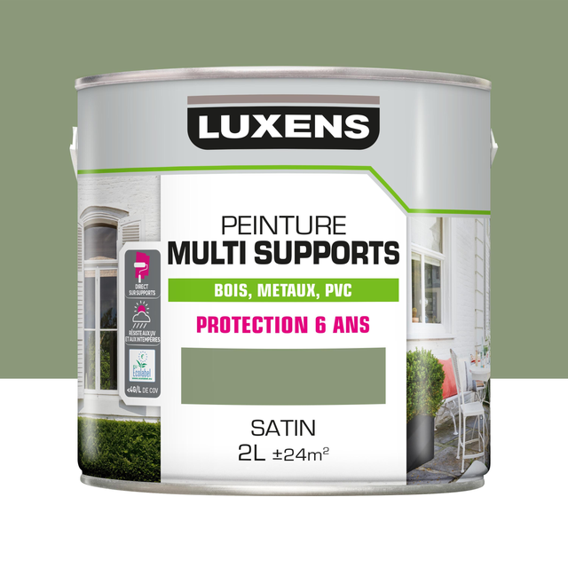 Peinture extérieure bois, acier, inox LUXENS vert provence satiné 2l