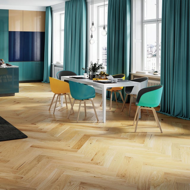 Parquet contrecollé chêne blond bohème vitrifié M bâton rompu BARLINEK, l.13 cm