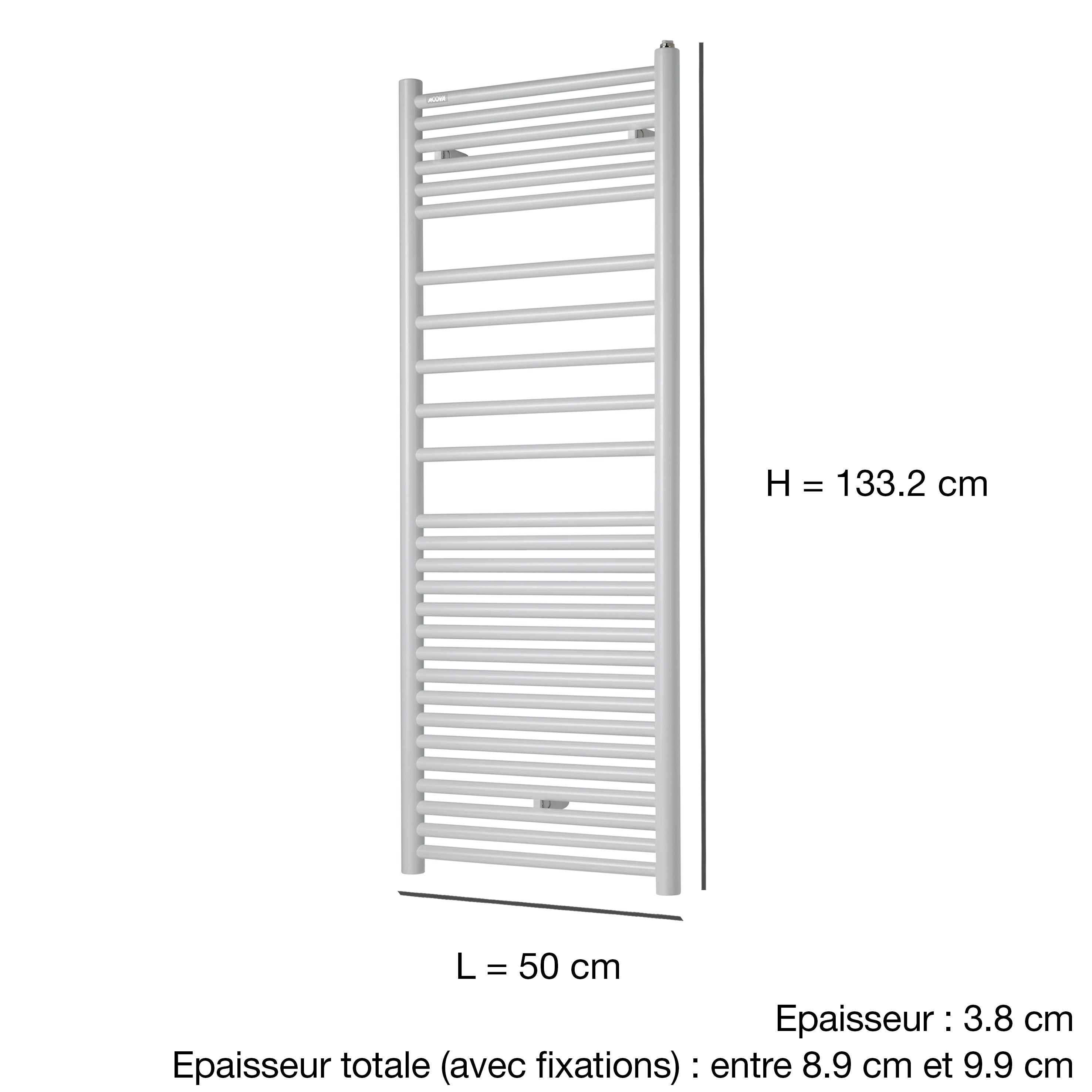 Sèche-serviettes à eau chaude ACOVA, 615 W, H.133.2 x l.50 cm Angora - 3