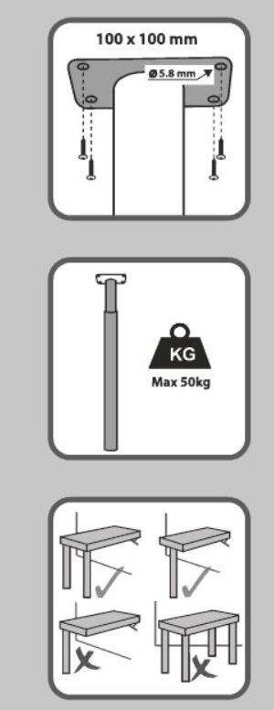 4 pieds de table cylindriques blanc, diamètre 5 cm x hauteur 71 cm - 4