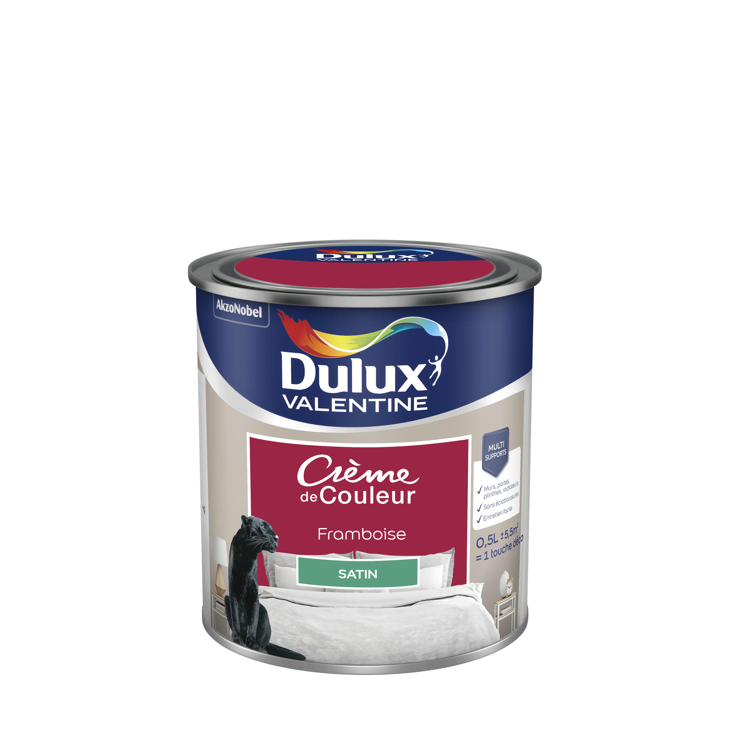 Peinture mur, boiserie framboise satin DULUX VALENTINE Crème de couleur 0.5L - 6