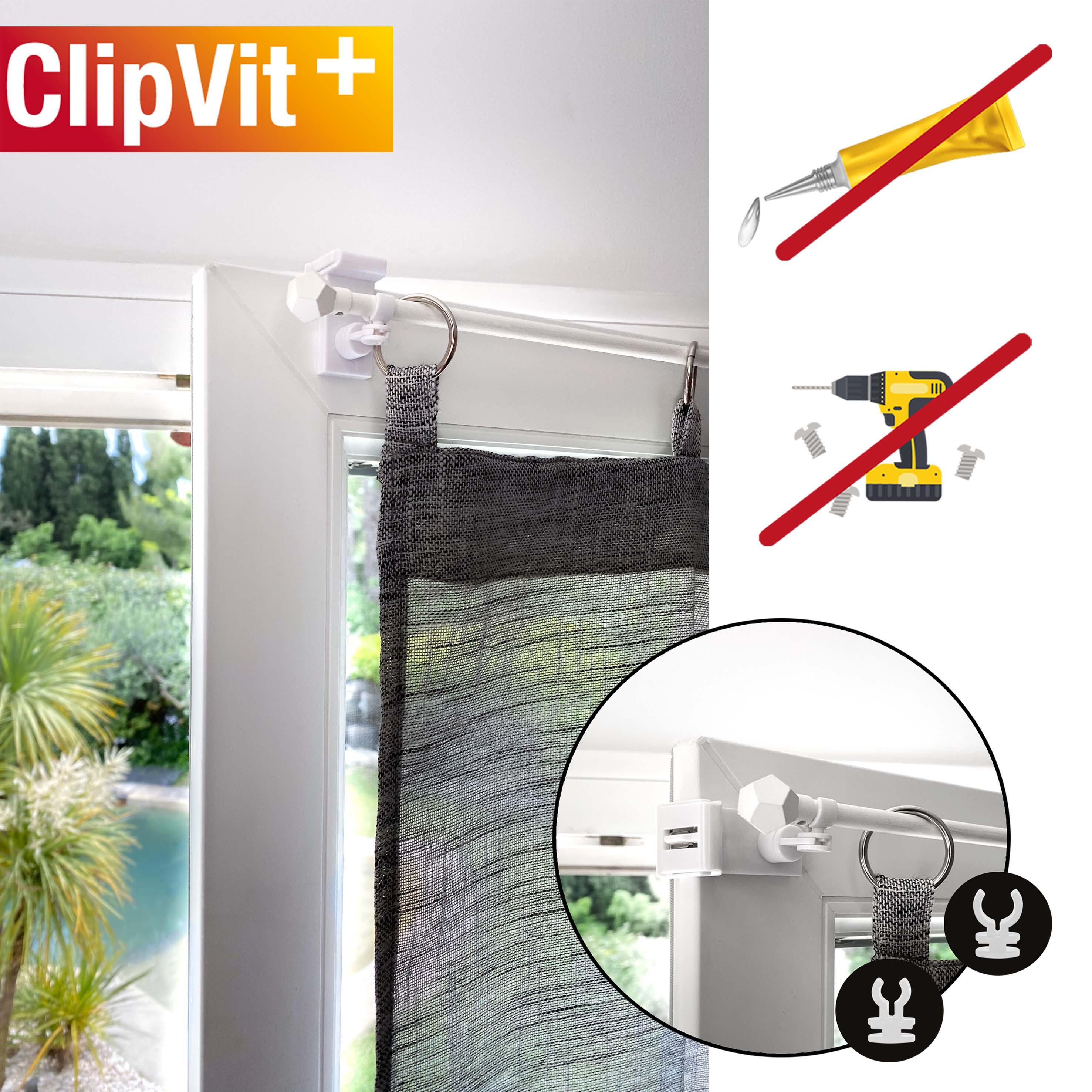 Lot de 2 supports sans perçage vitrage Clip'vit, 10 mm blanc brut MOBOIS - 6