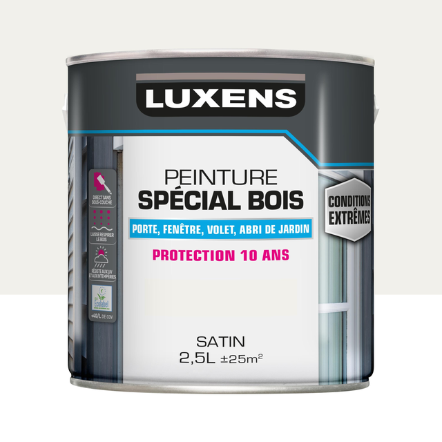 Peinture extérieure bois, mdf, osb Conditions extrêmes LUXENS blanc satiné  2.5l